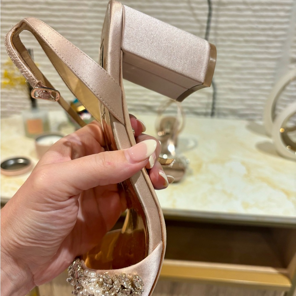 Elegant Satin Heels with Pearl Embellishments by Mischka Badgley